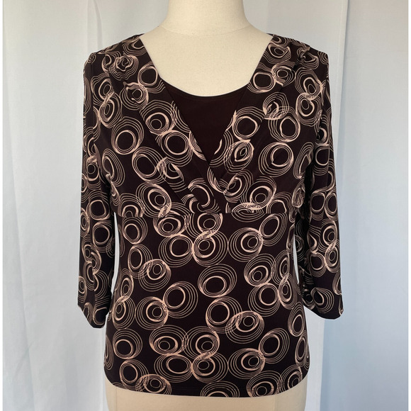 Y2K Top Womens Size XL Brown Geometric Print Stretch Babydoll Empire Waist Cyber - Picture 1 of 10